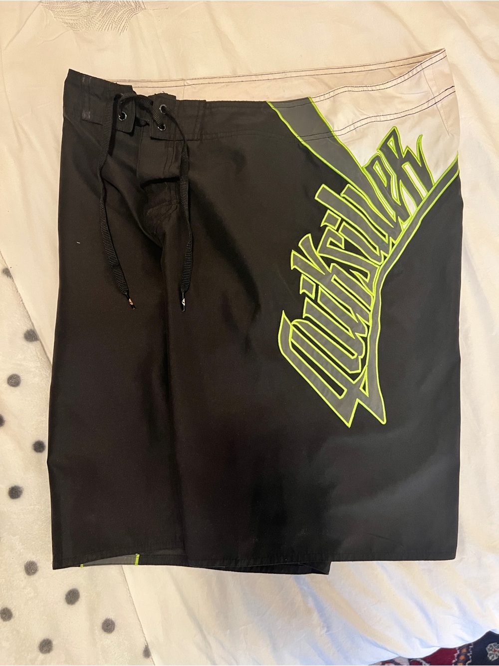 Quiksilver Black Swim Board Shorts with Neon Lime Logo